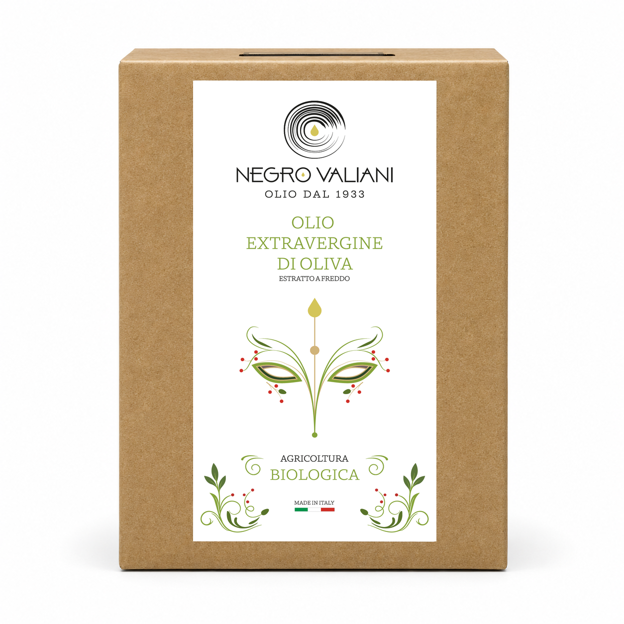BIB 3L Biologica_sfondo_bianco Olio EVO Biologico – Negro Valiani – 3 L – Bag in Box - immagine 1