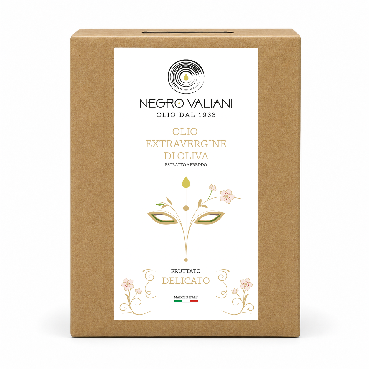 BIB 3L Delicato_sfondo_bianco Olio EVO Fruttato Delicato Negro Valiani - 5 L - Bag in Box - immagine 1