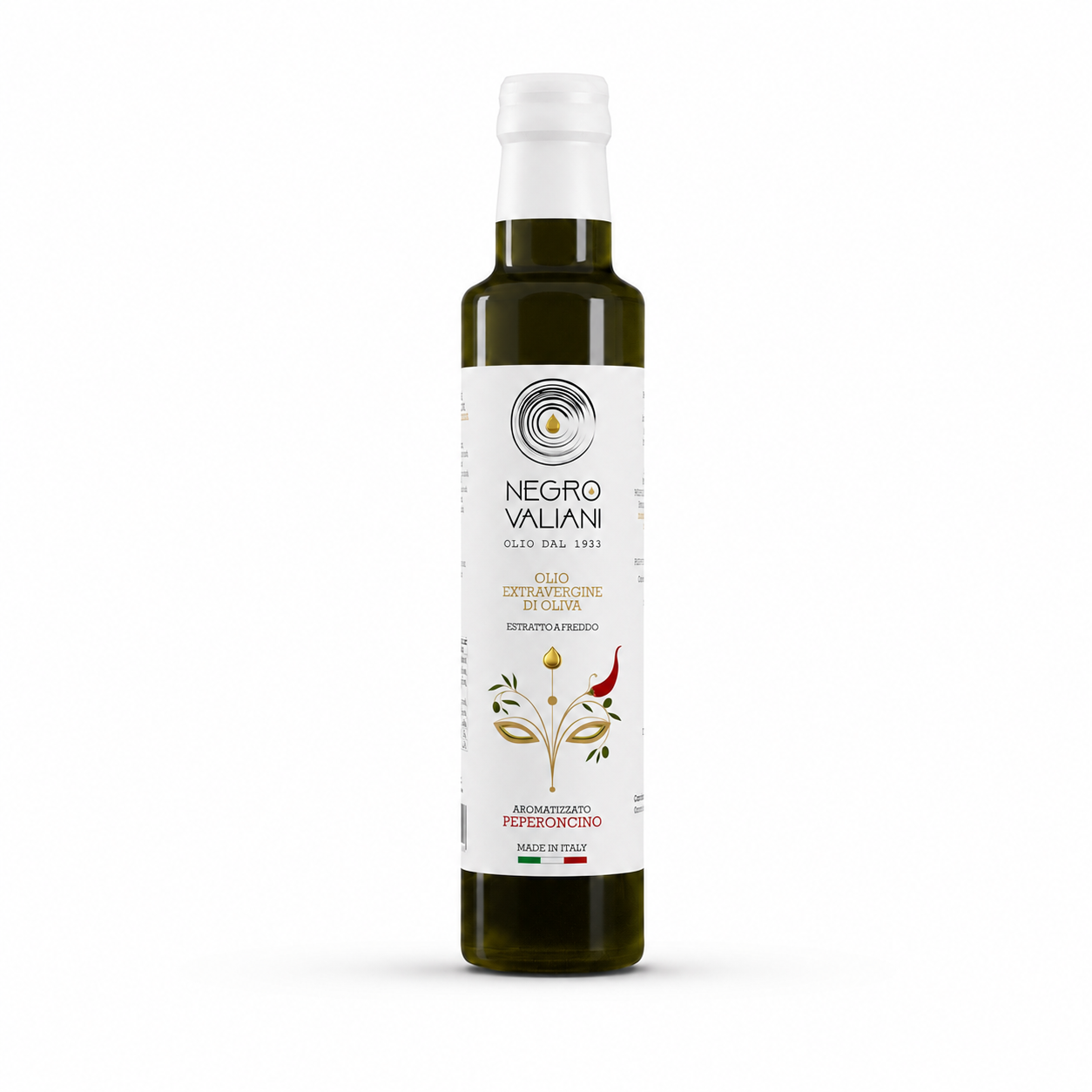 Dorica 25 Peperoncino_sfondo_bianco Condimento al Peperoncino a base di Olio Extravergine d'Oliva - immagine 1