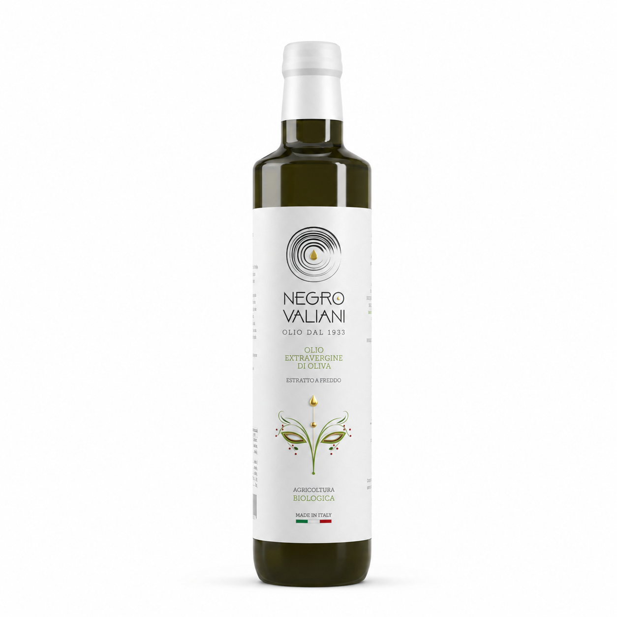 Dorica 50 Biologica_sfondo_bianco Olio EVO Biologico – 100% Italiano Negro Valiani – 0,50 L – Bottiglia - immagine 1