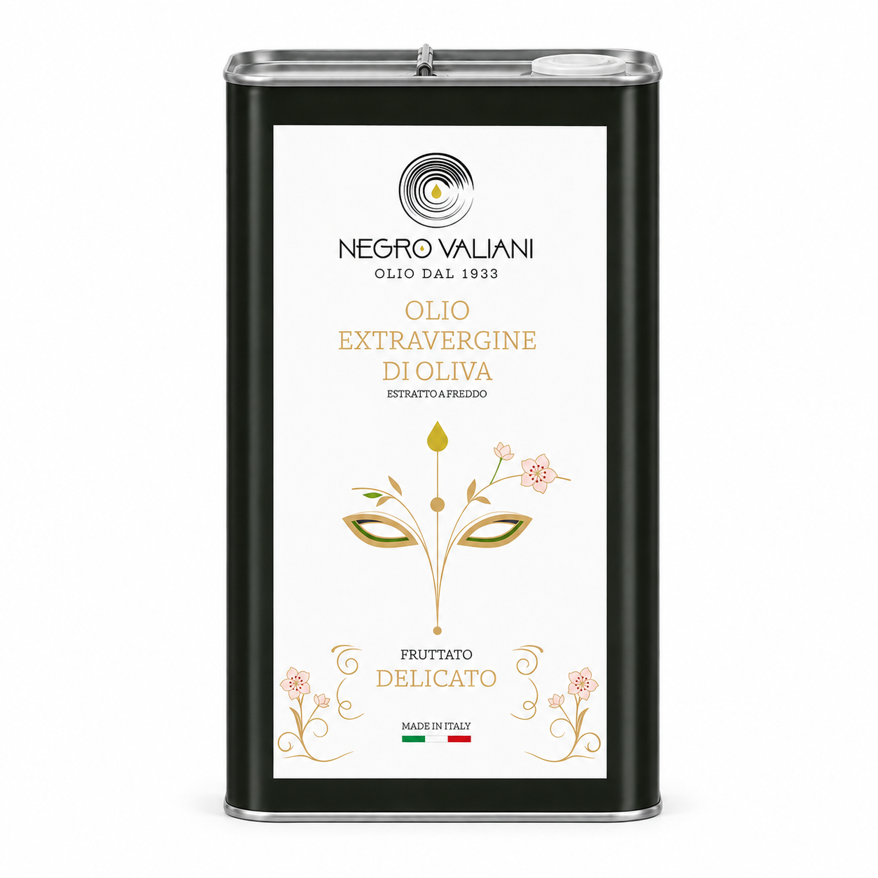 Lattina 3L Delicato_sfondo_bianco Olio EVO Fruttato Delicato Negro Valiani - 3 L - Lattina - immagine 1